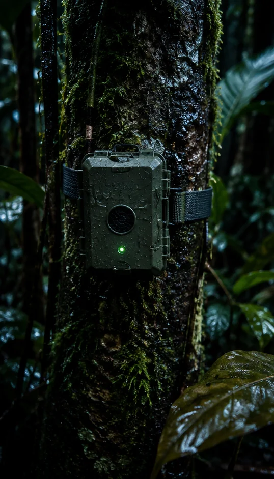 Acoustic sensor on a rainforest trunk