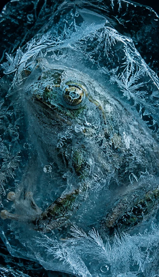 Frog encased in ice